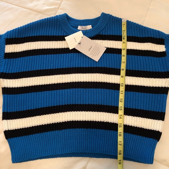 A.L.C. Matthews Striped Chunky Knit Azure Blue Oversized Pullover Sweater sz S - Picture 5 of 9